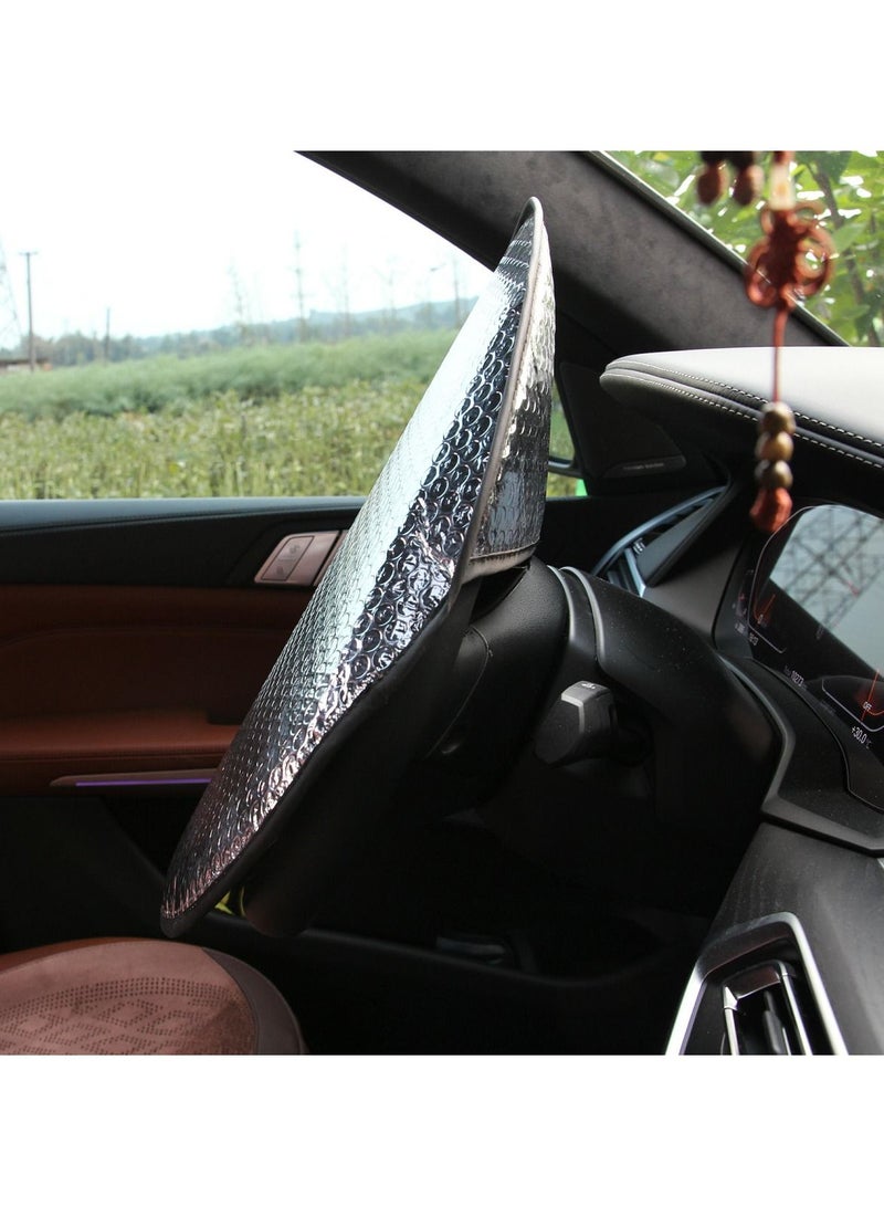 DUNISO 2PCS Steering Wheel Sun Shade Cover Cooling Steering Wheel Sun Block Anti-Heat Aluminum Foil Steering Wheel Cover Steering Wheel Sun Heat Shield for Car Keep Cool in The Heat - Image 2