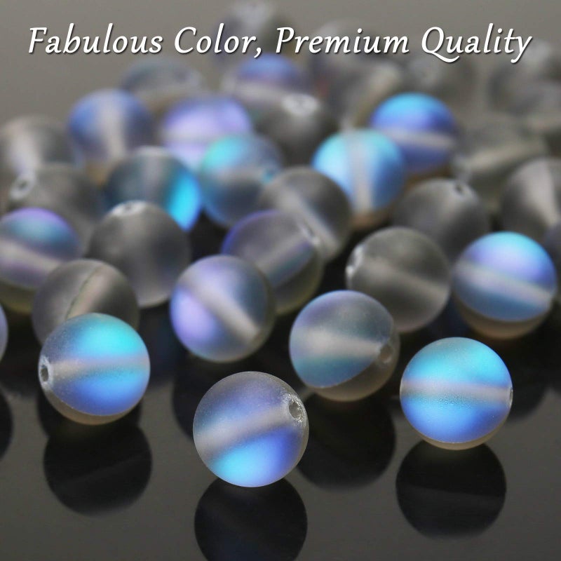 BONNY BOXX Matte Gray Aurora Crystal Glass Beads, 6MM Frosted Glitter Shining Mermaid Round Loose Beads, Rainbow Holographic Synthetic Moonstone for Jewelry Making DIY Bracelet - Image 5