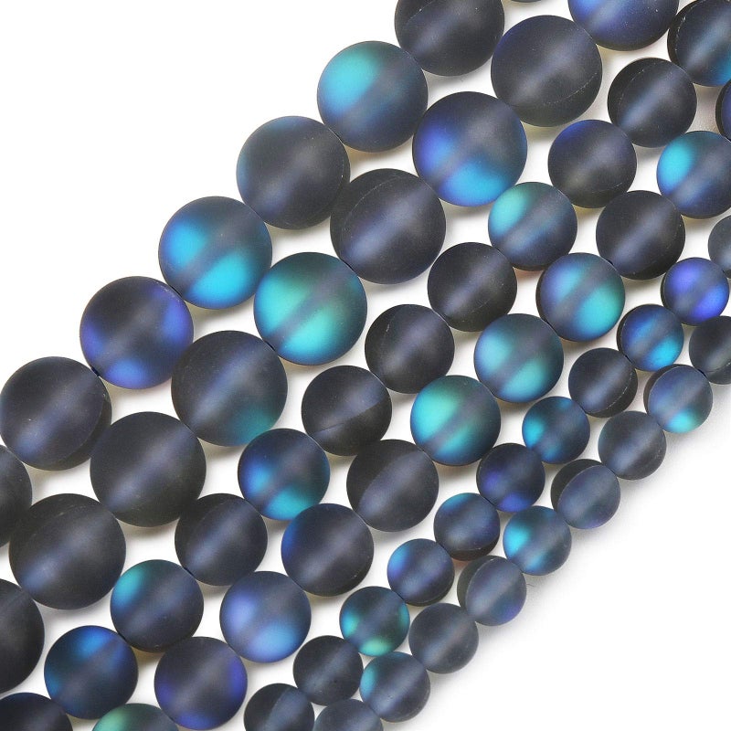 BONNY BOXX Matte Gray Aurora Crystal Glass Beads, 6MM Frosted Glitter Shining Mermaid Round Loose Beads, Rainbow Holographic Synthetic Moonstone for Jewelry Making DIY Bracelet - Image 1