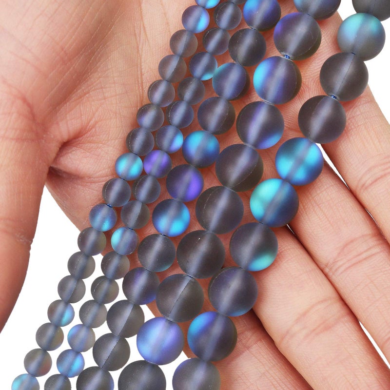 BONNY BOXX Matte Gray Aurora Crystal Glass Beads, 6MM Frosted Glitter Shining Mermaid Round Loose Beads, Rainbow Holographic Synthetic Moonstone for Jewelry Making DIY Bracelet - Image 4