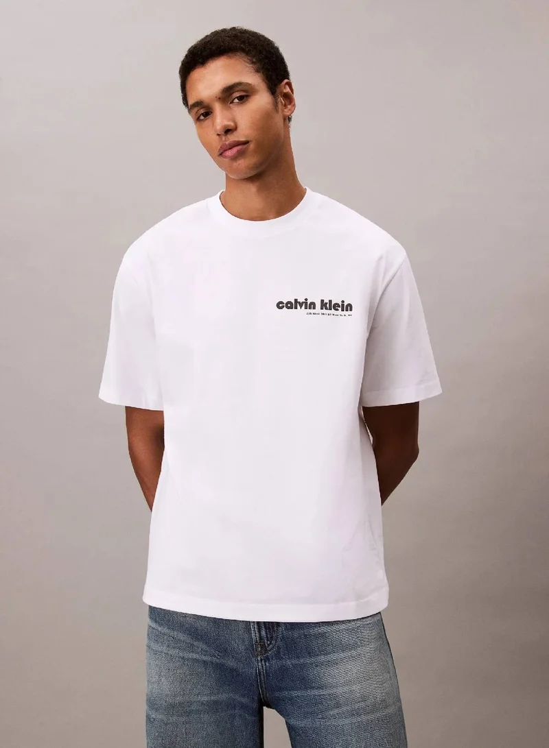 Calvin Klein Jeans Brilliant White Calvin Klein Logo Relaxed Tee for Men | Best Price UAE