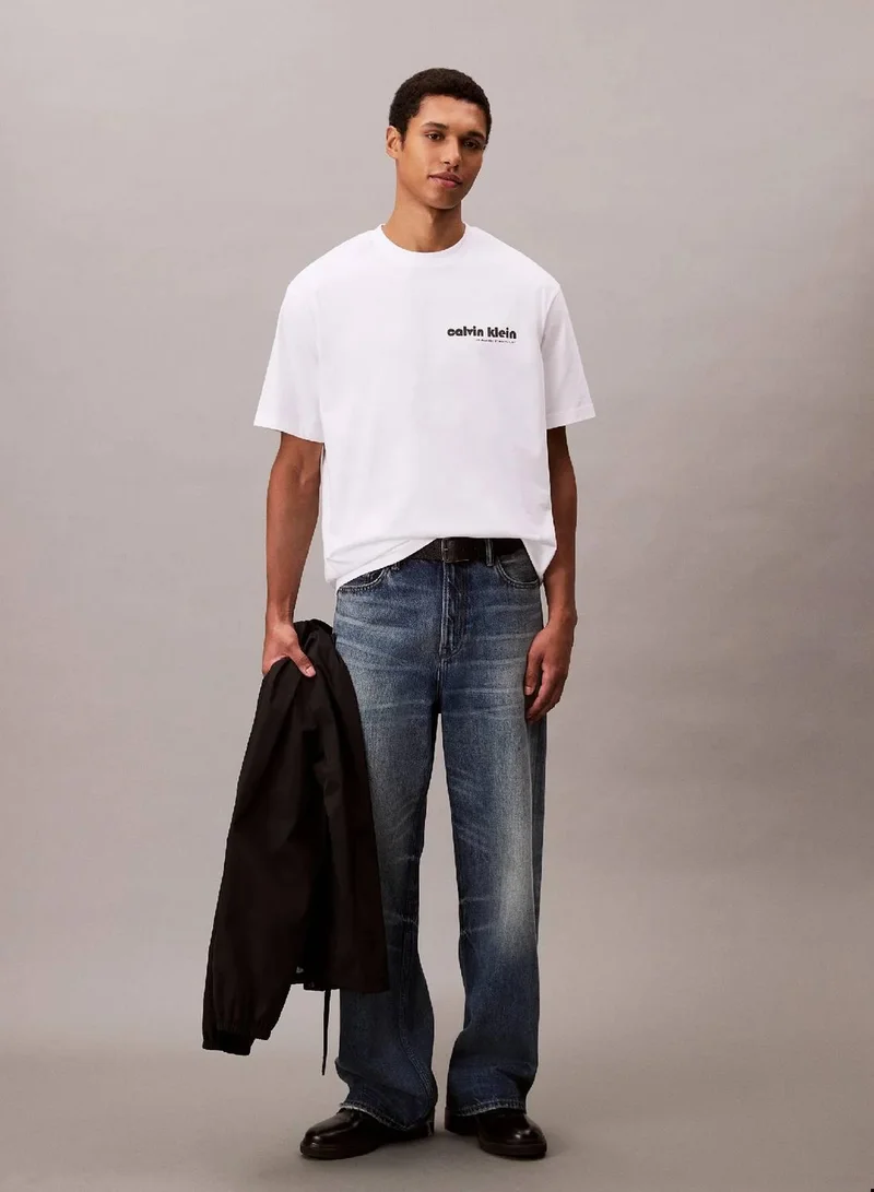 Calvin Klein Jeans Brilliant White Calvin Klein Logo Relaxed Tee for Men | Best Price UAE