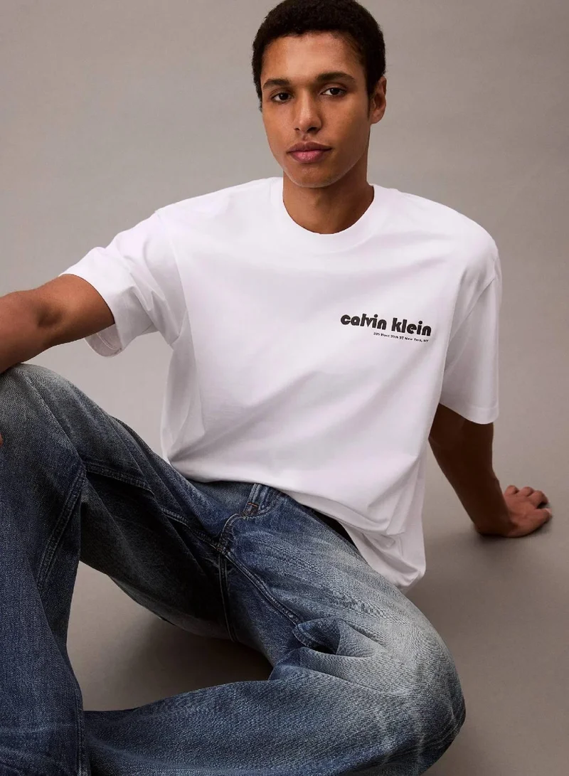 Calvin Klein Jeans Brilliant White Calvin Klein Logo Relaxed Tee for Men | Best Price UAE