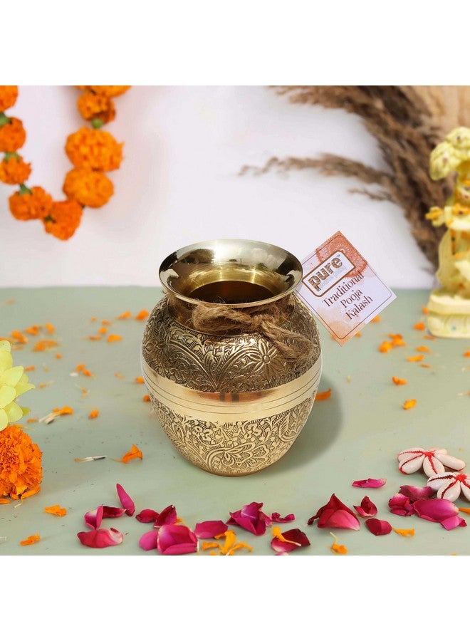 Pure Source India Pure Brass Lota/Kalash for Puja, Mandir, Weeding, Festival & Religious Occasion (Gold) (4.7inch) (600ml) - Image 1