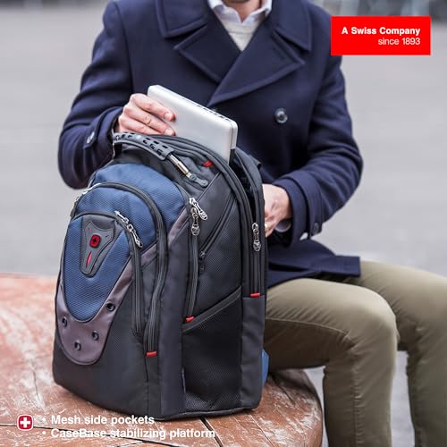 WENGER Swiss designed, IBEX 17 Inch Laptop Backpack with Tablet Pocket, Shock Absorbing Straps, Essentials Organiser & Ergonomic Handle in Blue (23 Litres)-blend of style & function, 600638 - Image 3
