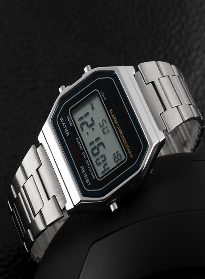 VIGOROSO Men Lady Vintage Retro Gold Stainless Steel Digital Casual Watch Alarm Stopwatch(Silver) - Image 3