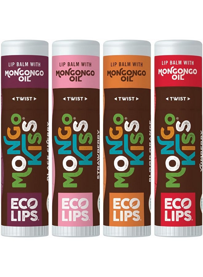 Eco Lips Mongo Kiss Organic Lip Balm 4 Pack Blood Orange, Yumberry, Strawberry Lavender, Black Cherry - 100 Percent USDA Organic - Soothe, Moisturize Dry - Image 1