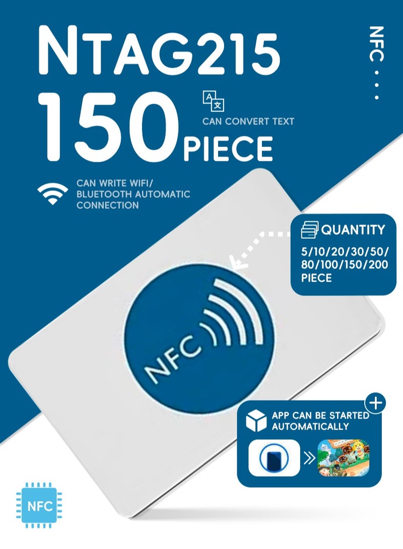 Excefore 150 Piece NFC Tags NTAG215 NFC 215 Cards, 504 Bytes Memory, NFC Business Card Blank NFC Cards Ntag215 NFC Chip for NFC Phone and Device ,Writeable Programmable. (Rectangle) - Image 1