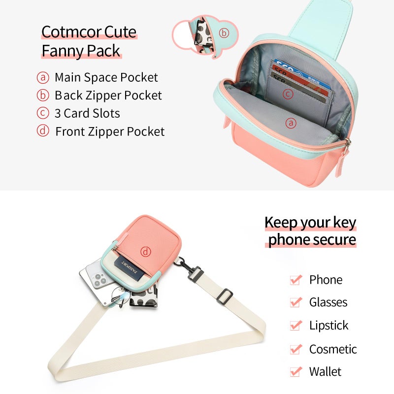 Cotmcor Easter Basket Stuffers for Teens Girls: Fanny Pack Birthday Gift for 8 9 10 11 12 Year Old Teen Girl Trendy Stuff, Preppy Colorblock Crossbody Bag Adjustable Sling Belt Bags Purse for Travel - Image 3