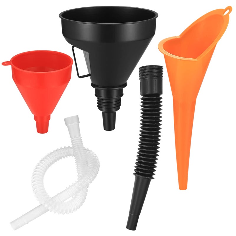 HexinYigjly 3 Pcs Automotive Funnels Set Wide Mouth Fuel Funnels Plastic Long Neck Oil Funnel Flexible Right Angle Funnels with Detachable Spout and Filter for WaterGasolineCoolantEngine Oil