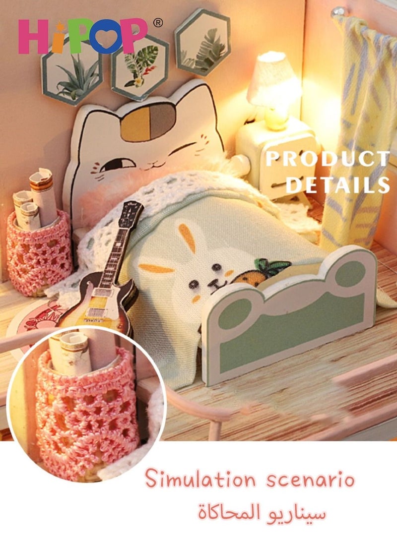 HIPOP Mini Dollhouse With Light,Children's Gift Handicraft Set - Image 2