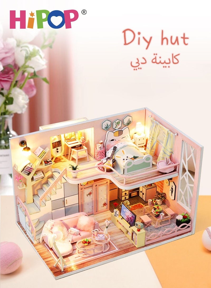 HIPOP Mini Dollhouse With Light,Children's Gift Handicraft Set - Image 4