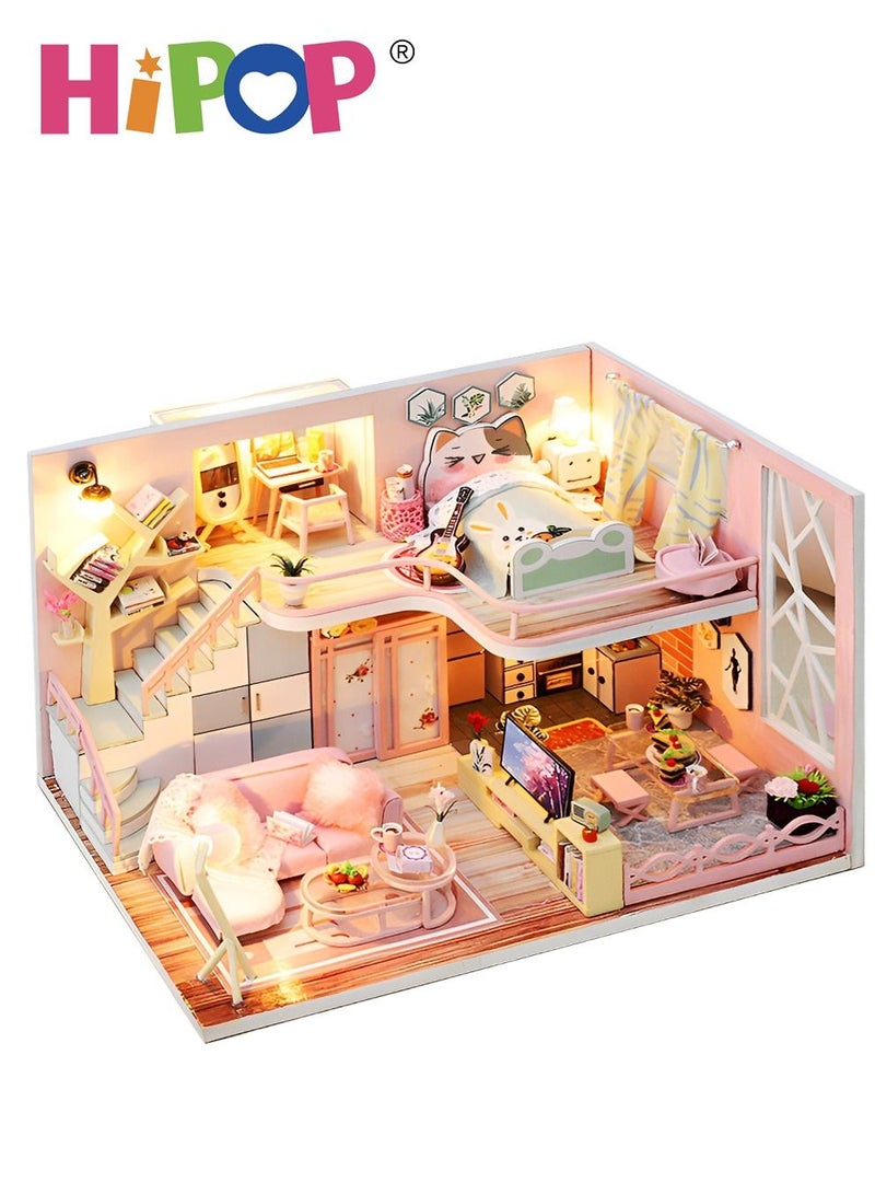 HIPOP Mini Dollhouse With Light,Children's Gift Handicraft Set - Image 1