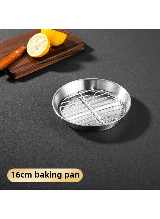 304 Stainless Steel Grill Plate Air Fryer Baking Disc Barbecue Plate Barbecue Plate Round Dipper Multi-use Tray-Specifications:16cm Baking Tray - Image 1