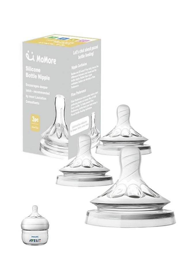 Momore Pack Of 3 Natural Feeding Bottle Nipple 3 Months+, For AVENT Bottle  - Image 1