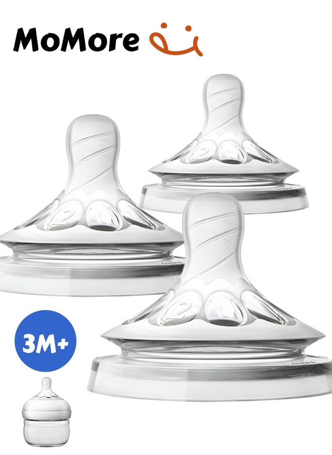 Momore - Pack Of 3 Natural Feeding Bottle Nipple 3 Months+, For AVENT Bottle - Image 1