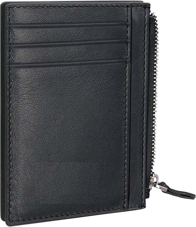 Contacts Credit Card Wallet, RFID Blocking Genuine Leather Card Holder Anti Theft (1 Zipper compartments, 6 Card Slots & 1 ID/Photo Window) Slim Pocket Purse for Men & Women Black… - Image 1