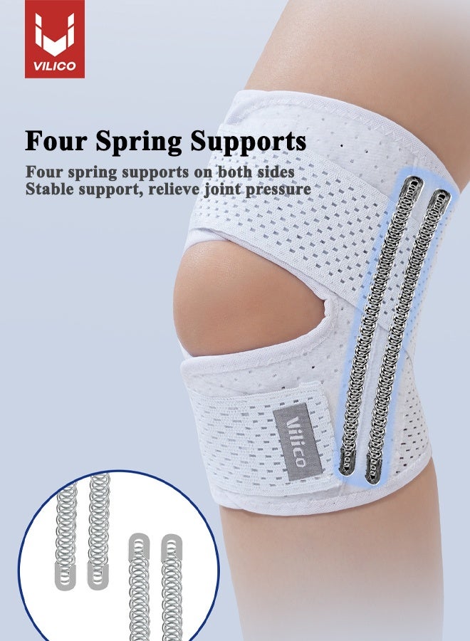 فيريكو دعامة ركبة غضروفية يابانية بتقنية الجيل السادس لدعم وحماية الركبة، دعامة ركبة ضاغطة بنظام تثبيت بأربعة زنبركات، لفافة ركبة قابلة للتعديل مع حشية دعم من السيليكون، دعامة ركبة مريحة لآلام الركبة، الرباط الصليبي الأمامي، التهاب المفاصل، التعافي، والاستخدام اليومي (أبيض، كبير) - Image 3