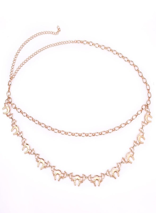 ARATLENCH Horseshoe Waist Chain Vintage Gold Tone Equestrian Horseshoe Charm Chain Link Belt Western Derby Adjustable Chunky Plus Size Body Belly Jewelry Accessoies for Dresses (horseshoe waist chain-B, 46inch) - Image 4