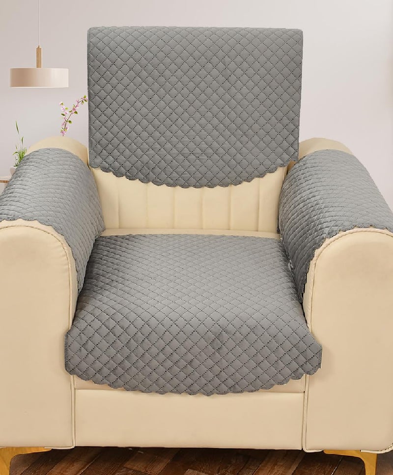 Yellow Weaves 5 Seater Self Design Quilted Sofa Cover and Chair Cover with Arm Cover, Seat & Back Cover, Color - Dark Grey - Image 2