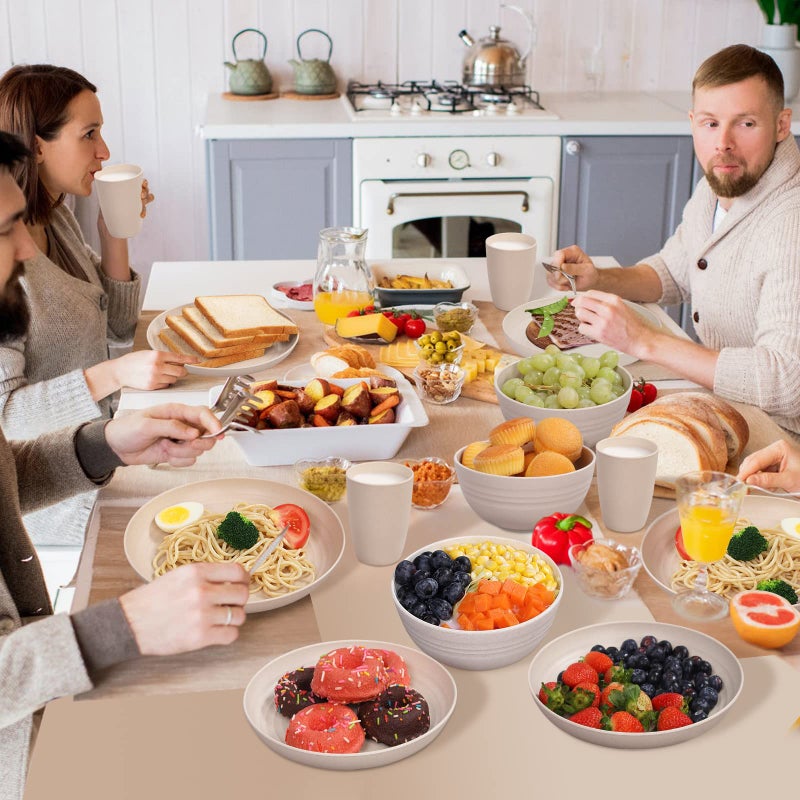 Wwyybfk Wheat Straw Dinnerware Sets for 4, Wheat Straw Plates and Bowls Sets Kitchen Dishes 28pcs College Dorm Room Essentials Cutlery Set Microwave Safe (Beige) - Image 4