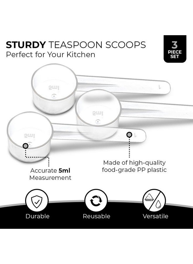 Existing Beauty 3 Measuring Spoons Set with Short Handle - 1 Teaspoon (5 ML) Clear Plastic Scoops for Creatine, Coffee, Grains, Spices, Powders, and Other Dry Goods, BPA Free, Kitchen Tools Measure, Fits in Jars  - Image 2