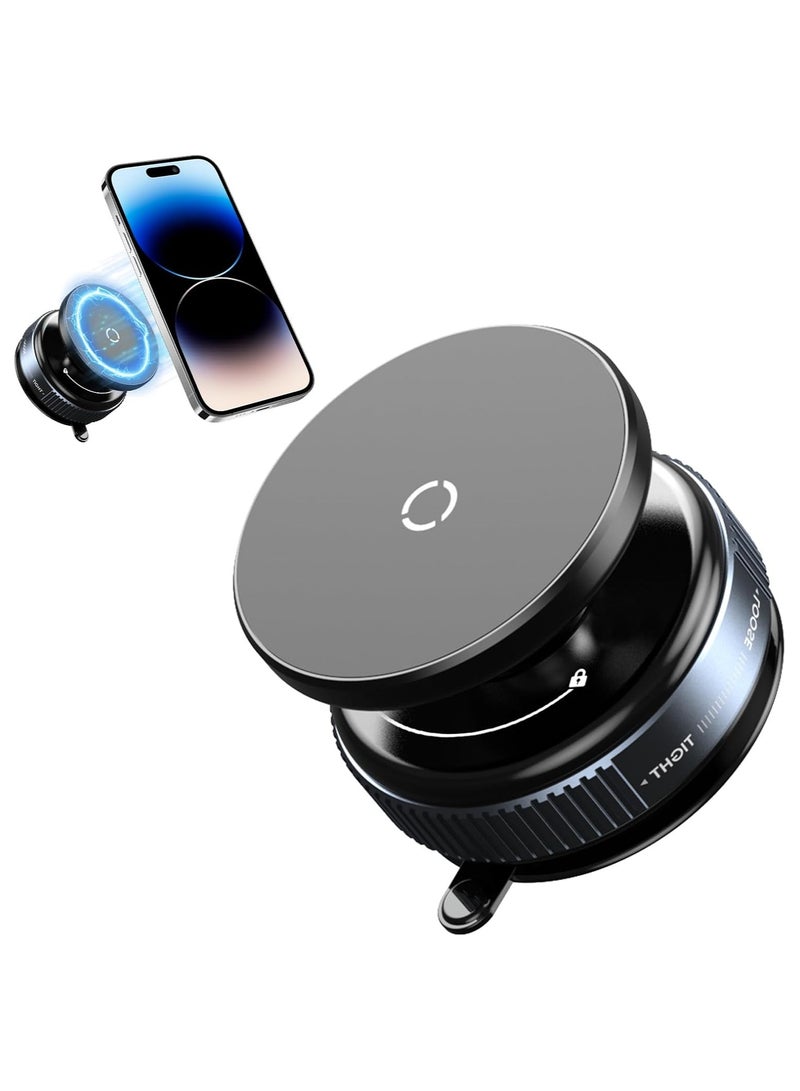 Vacuum Magnetic Phone Mount, 360° Rotatable Suction Holder with Universal Joint, for MagSafe devices like iPhone & Android, Perfect for Kitchen, Mirrors, Gym, and Other Smooth Surfaces - Image 1