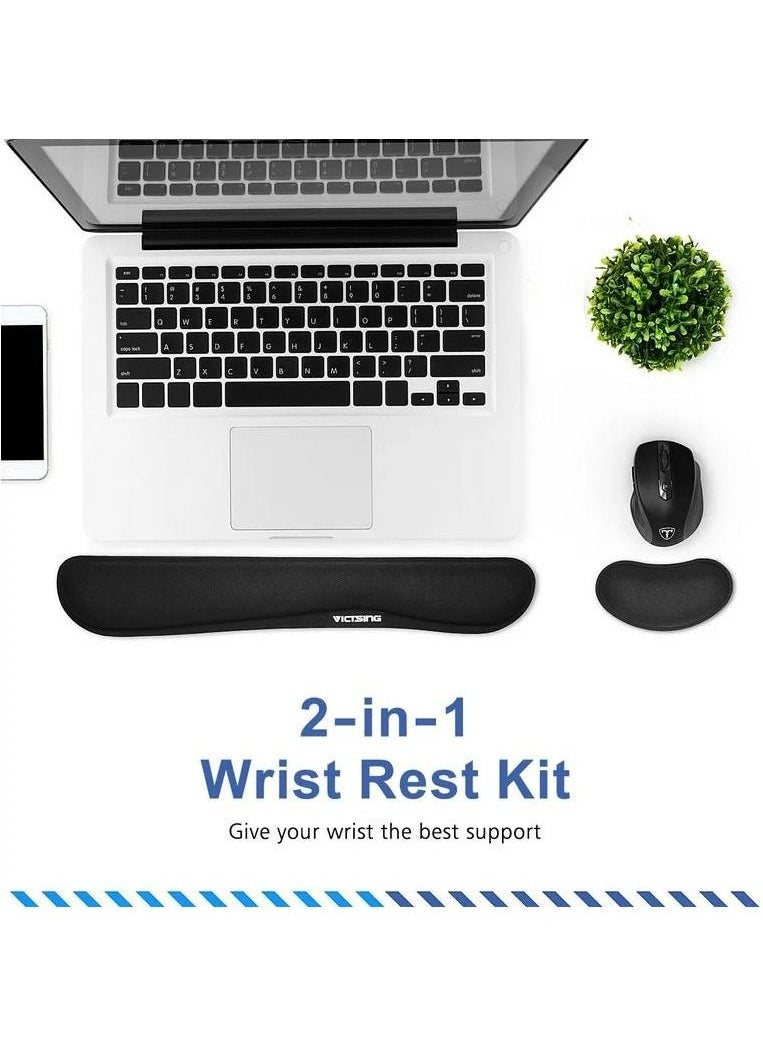 VicTsing - Memory Foam Set Keyboard Wrist Rest Pad and Mouse Wrist Rest Support for Easy Typing and Wrist Pain Relief - Image 1