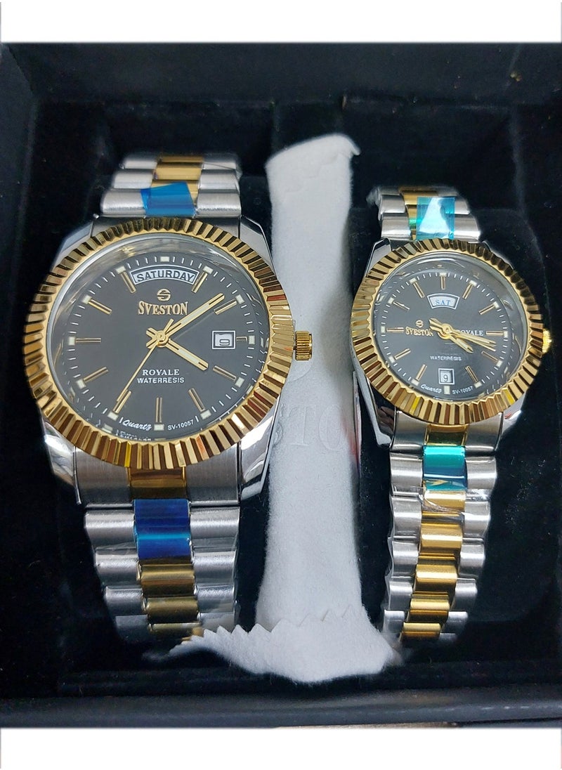 Sveston - Couple Set Analog Quartz Two tone Stainless Steel Watch SV 10057 - Image 1