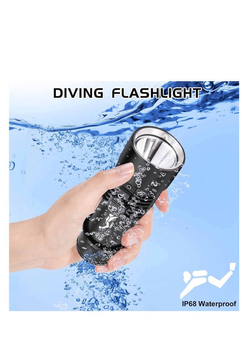 Dive Light Scuba Diving Flashlight, 6000 Lumen Dive Torch, 4 Modes Waterproof Diving Safety Lights, Underwater 80m Submarine Lights with Rechargeable Battery, for Deep Sea Cave at Night