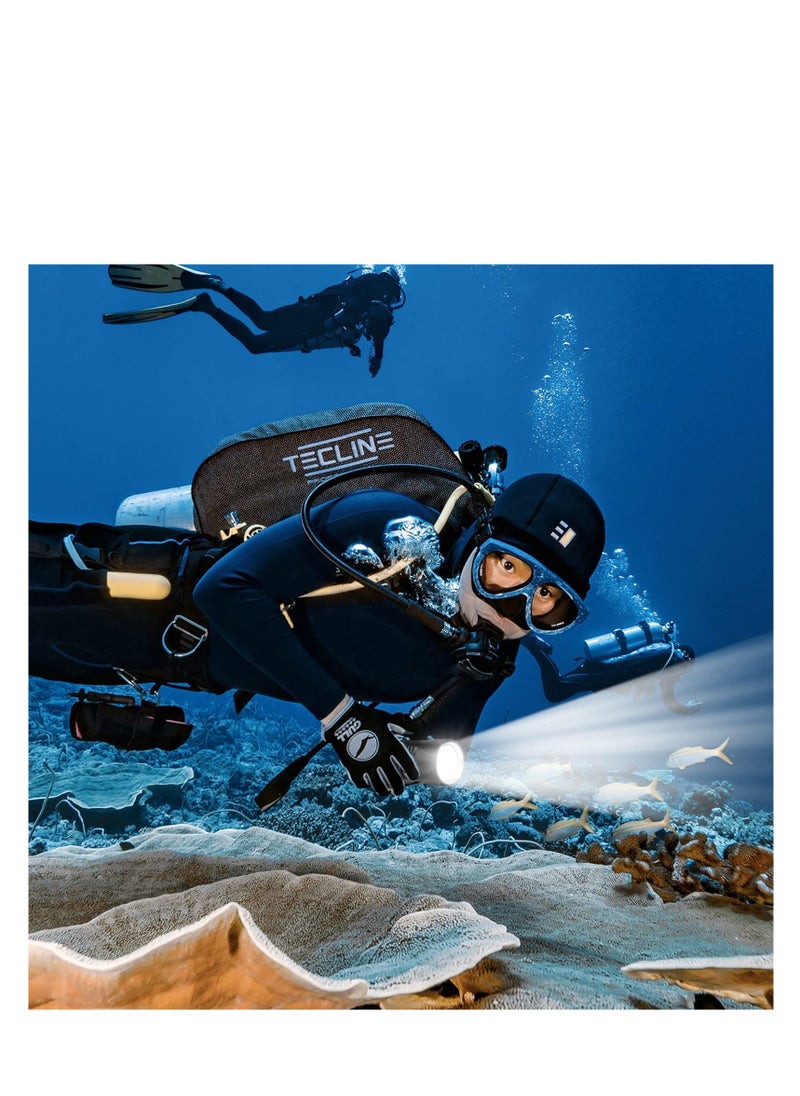 Dive Light Scuba Diving Flashlight, 6000 Lumen Dive Torch, 4 Modes Waterproof Diving Safety Lights, Underwater 80m Submarine Lights with Rechargeable Battery, for Deep Sea Cave at Night