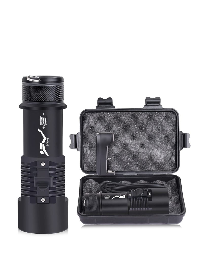 Dive Light Scuba Diving Flashlight, 6000 Lumen Dive Torch, 4 Modes Waterproof Diving Safety Lights, Underwater 80m Submarine Lights with Rechargeable Battery, for Deep Sea Cave at Night