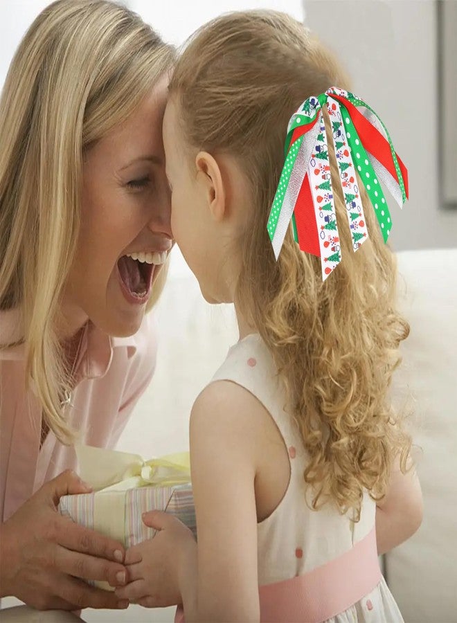 DIUEWOW 2 قطع أربطة شعر عيد الميلاد للنساء والفتيات شجرة عيد الميلاد اللامعة شريط ربط ذيل الحصان ملحقات الشعر أحمر أبيض أخضر شريط مرن أربطة شعر لعيد الميلاد حفلة العطلة (النمط A) - Image 3