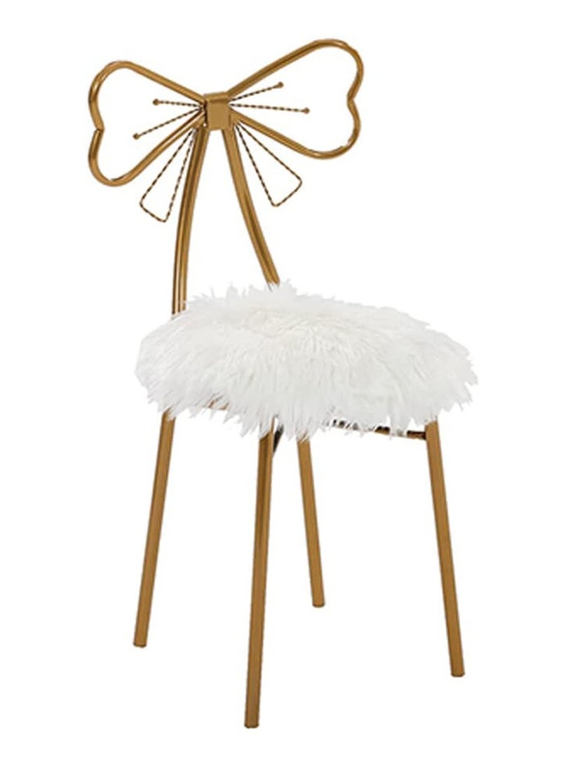 HOME TASTE Luxury Gold Makeup Vanity Chair with Butterfly Backrest – Modern Nordic Accent Chair with Fluffy White Cushion, Compact Stool for Dressing Room, Bedroom, Beauty Room, Living Room - Image 1