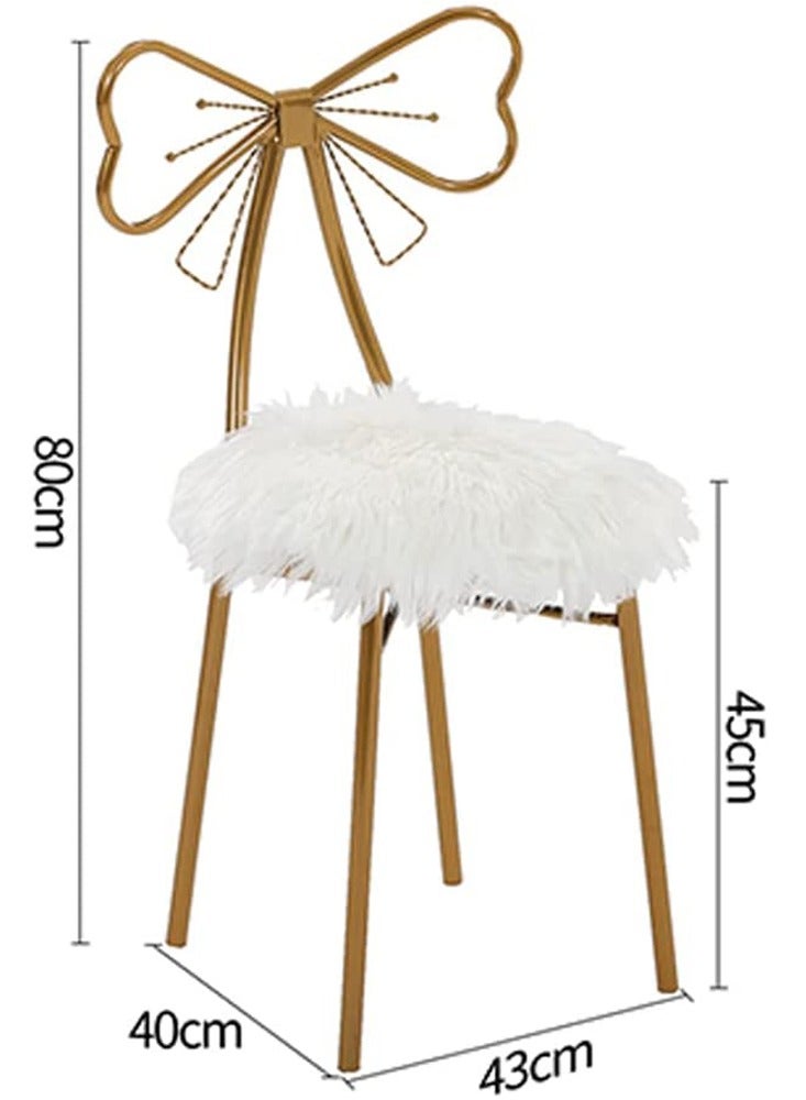 HOME TASTE Luxury Gold Makeup Vanity Chair with Butterfly Backrest – Modern Nordic Accent Chair with Fluffy White Cushion, Compact Stool for Dressing Room, Bedroom, Beauty Room, Living Room - Image 2