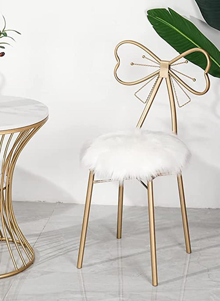 HOME TASTE Luxury Gold Makeup Vanity Chair with Butterfly Backrest – Modern Nordic Accent Chair with Fluffy White Cushion, Compact Stool for Dressing Room, Bedroom, Beauty Room, Living Room - Image 3