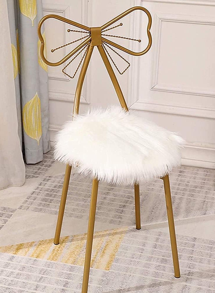 HOME TASTE Luxury Gold Makeup Vanity Chair with Butterfly Backrest – Modern Nordic Accent Chair with Fluffy White Cushion, Compact Stool for Dressing Room, Bedroom, Beauty Room, Living Room - Image 5