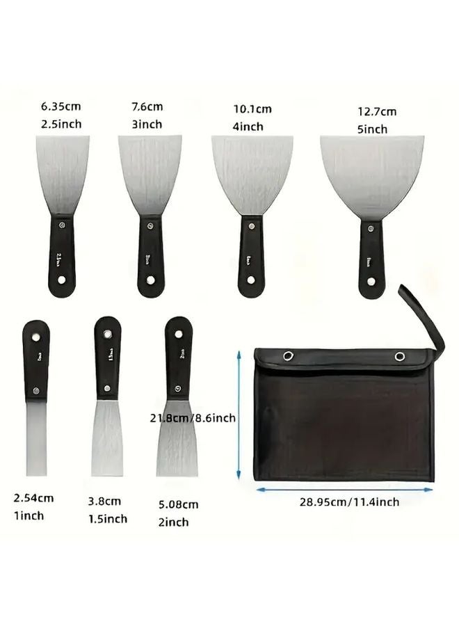 7pcs Stainless Steel Putty Knife Set with Storage Bag for Drywall Patching Wall Repair - Image 4