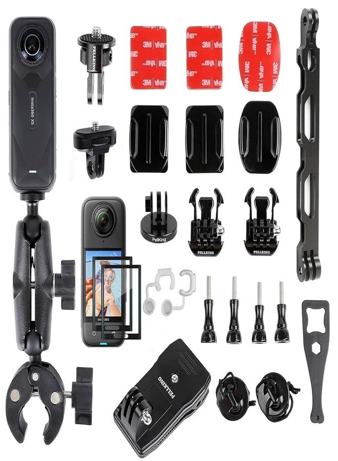 PellKing Bike Handlebars Mount Bundle for Insta360 One X3,X2,X,GoPro,All Metal Made Quick Release Handlebars Mount with 16.5cm Extension Arm,with 3M Sticker,Aluminum Alloy 1/4’ Adapter - Image 1