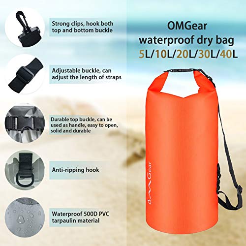 OMGear Waterproof Dry Bag Backpack Waterproof Phone Pouch 40L/30L/20L/10L/5L Floating Dry Sack For Kayaking Boating Sailing Canoeing Rafting Hiking Camping Outdoors Activities (Orange2, 20L) - Image 3