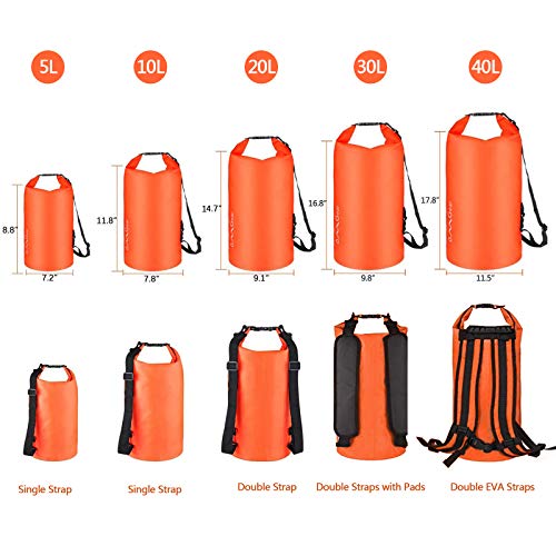 OMGear Waterproof Dry Bag Backpack Waterproof Phone Pouch 40L/30L/20L/10L/5L Floating Dry Sack For Kayaking Boating Sailing Canoeing Rafting Hiking Camping Outdoors Activities (Orange2, 20L) - Image 2