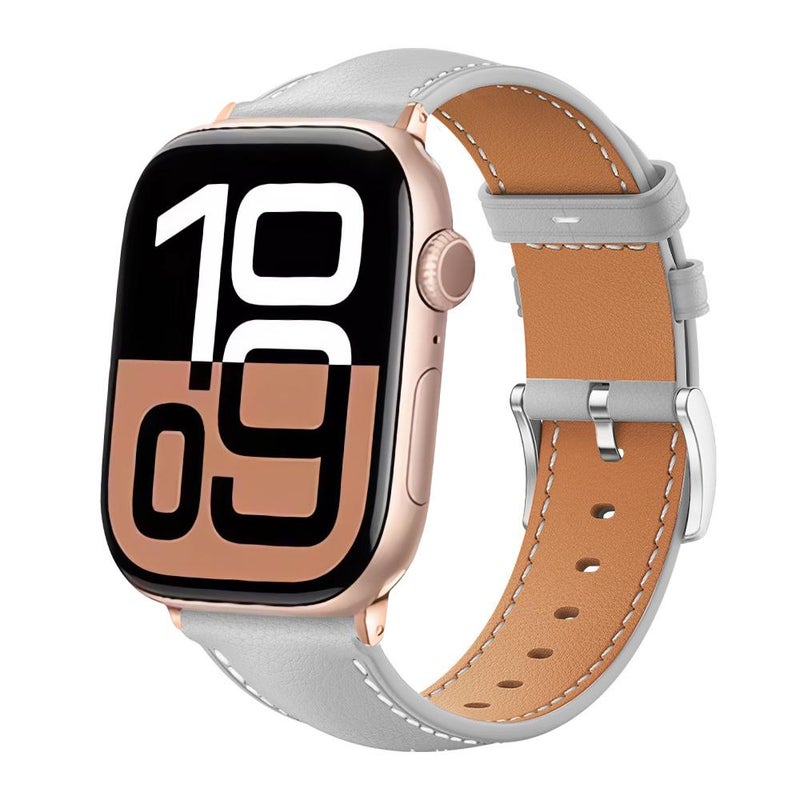 For Apple Watch 42 / 44 / 45 / 46 / 49mm xDfind Black Shark Fine Grain Leather Watch Band(Grey)