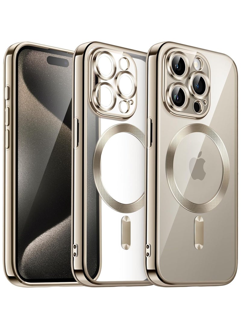 Magnetic Clear Case for iPhone 15 Pro 6.1-Inch, Camera Lens Full Protection, Soft TPU Phone Cover, Compatible with MagSafe Wireless Charging, Shockproof TPU Phone Cover (Natural Titanium) - Image 1