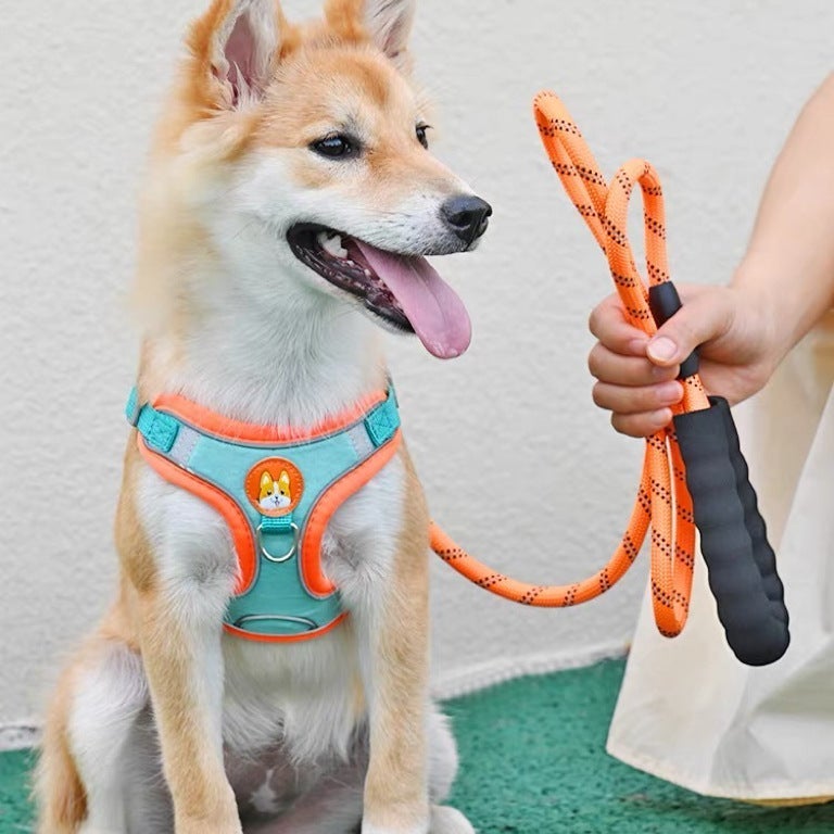 طوق صدر عاكس للحيوانات الأليفة مع مجموعة مقود مضاد للانزلاق، 1.5 متر قابل للتعديل بتصميم يمنع الاختناق، أزرق فاتح - Image 3