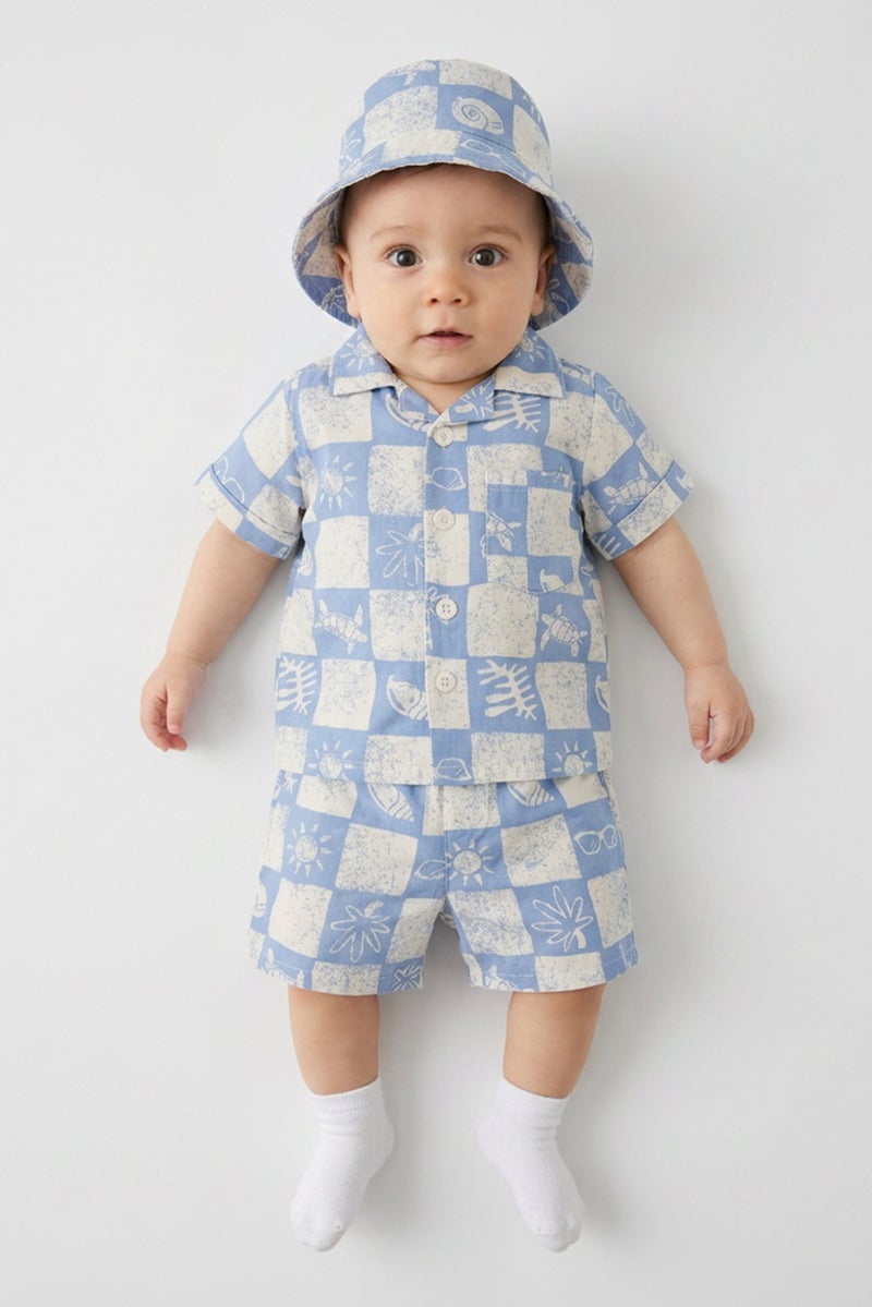 Lily & Jack Toddlers Boy 3 Pieces Graphic Print Shirt With Shorts And Hat Beachwear Set, Multicolor - Image 1