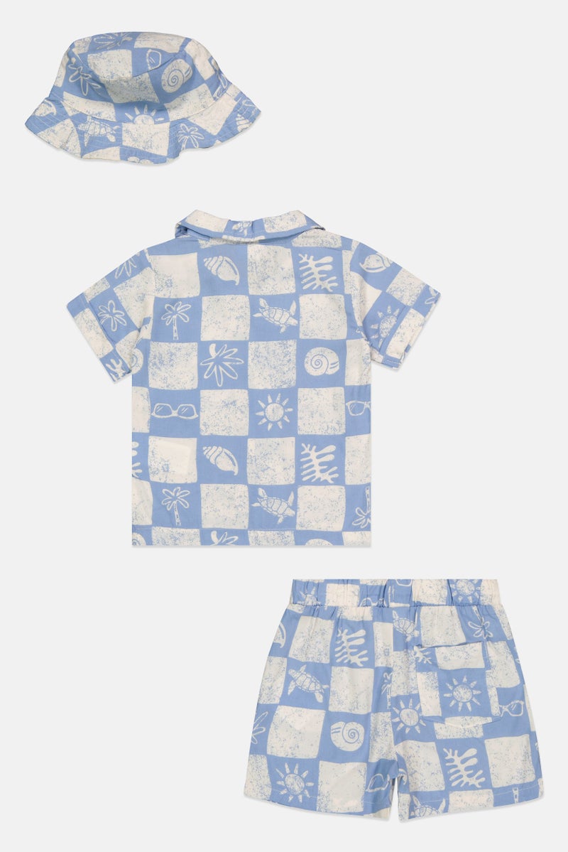 Lily & Jack Toddlers Boy 3 Pieces Graphic Print Shirt With Shorts And Hat Beachwear Set, Multicolor - Image 3