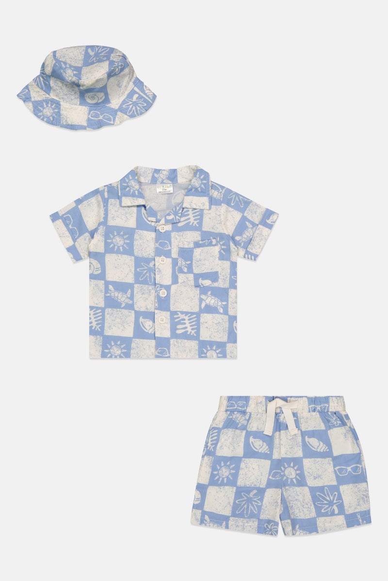 Lily & Jack Toddlers Boy 3 Pieces Graphic Print Shirt With Shorts And Hat Beachwear Set, Multicolor - Image 2
