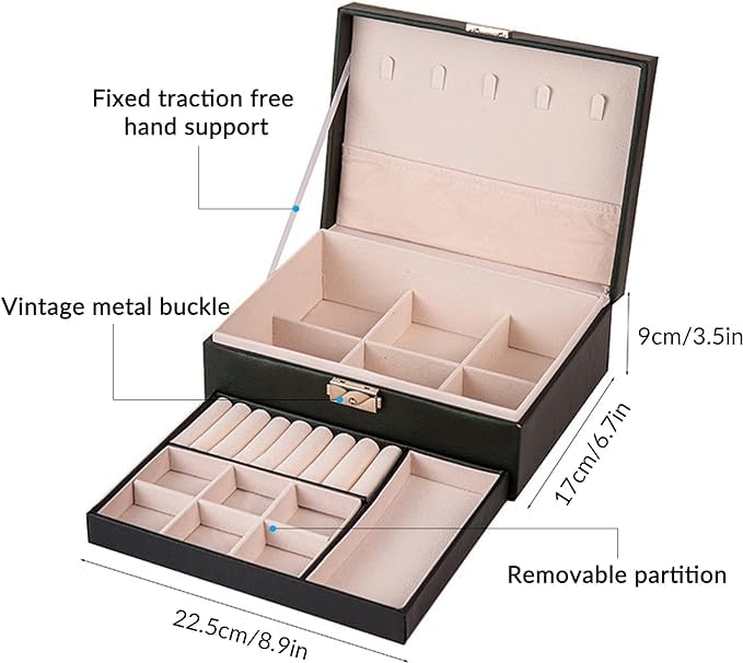 VINSU Jewelry Organizer Box 2 Layer Earring Organizer PU Leather Travel Jewelry Case with Lock with Lock with Removable Tray for Rings Earrings Necklace Bracelets Watches (multicolour) - Image 2