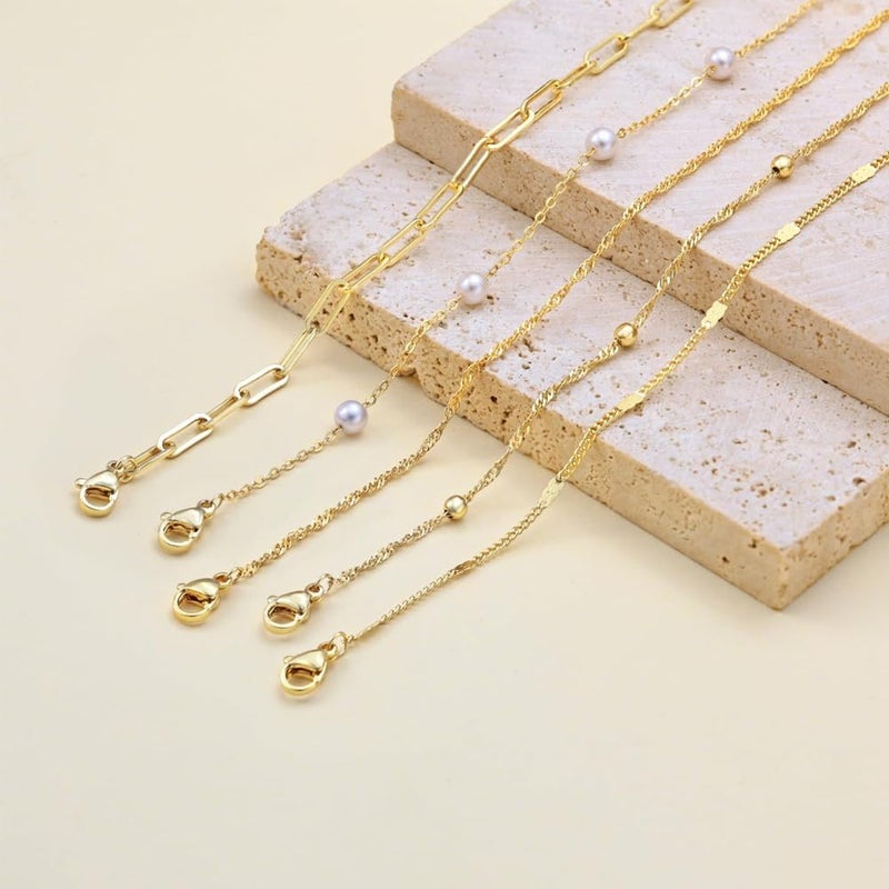 Goodern Gold Bracelets for Women,5 PCS Gold Layered Bracelets Sets 14K Gold Plated Stackable Bracelet Set Thin Beaded & Paperclip Chain Waterproof Trendy Jewelry Gift Gold Accessories for Women Girls - Image 4