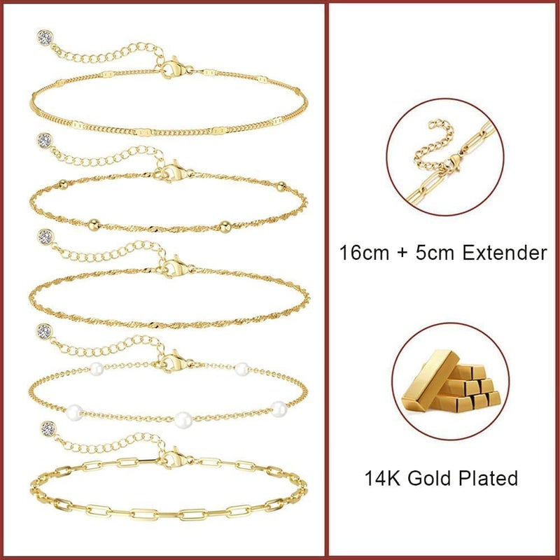 Goodern Gold Bracelets for Women,5 PCS Gold Layered Bracelets Sets 14K Gold Plated Stackable Bracelet Set Thin Beaded & Paperclip Chain Waterproof Trendy Jewelry Gift Gold Accessories for Women Girls - Image 3